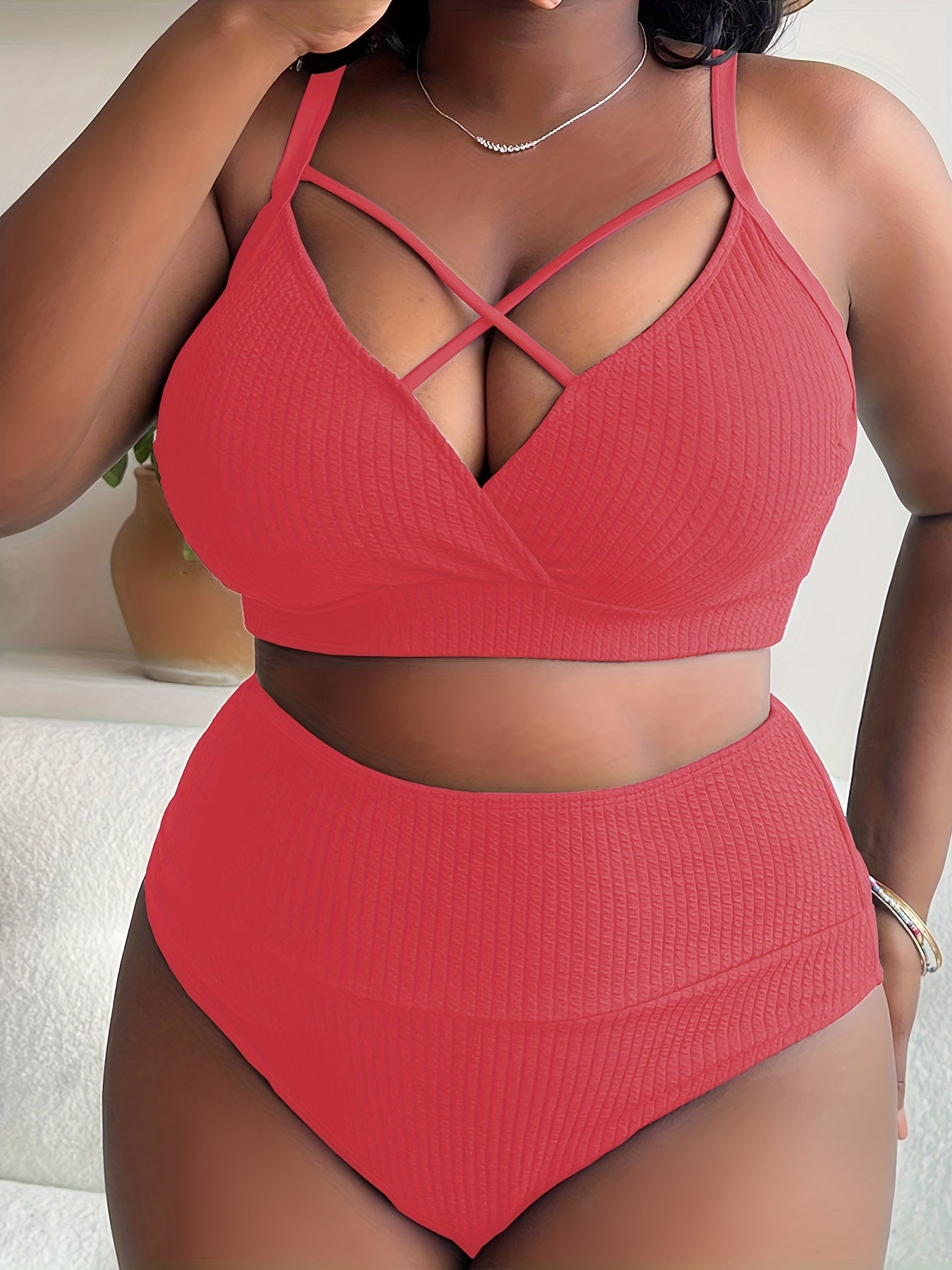 Ribbed Criss Cross Tankini Set
