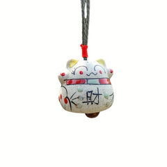 Ceramic Chinese Lucky Cat Bell Ornament for Good Luck and Fortune