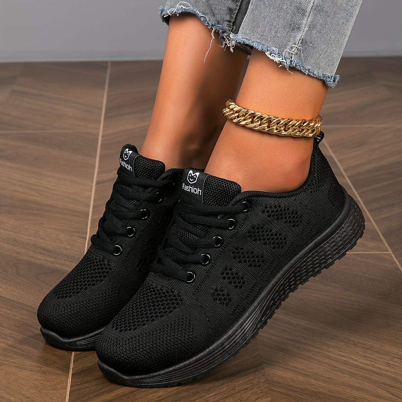 Women's Letter Patched Flying Woven Running Shoes Lace Up Sporty Walking Shoes