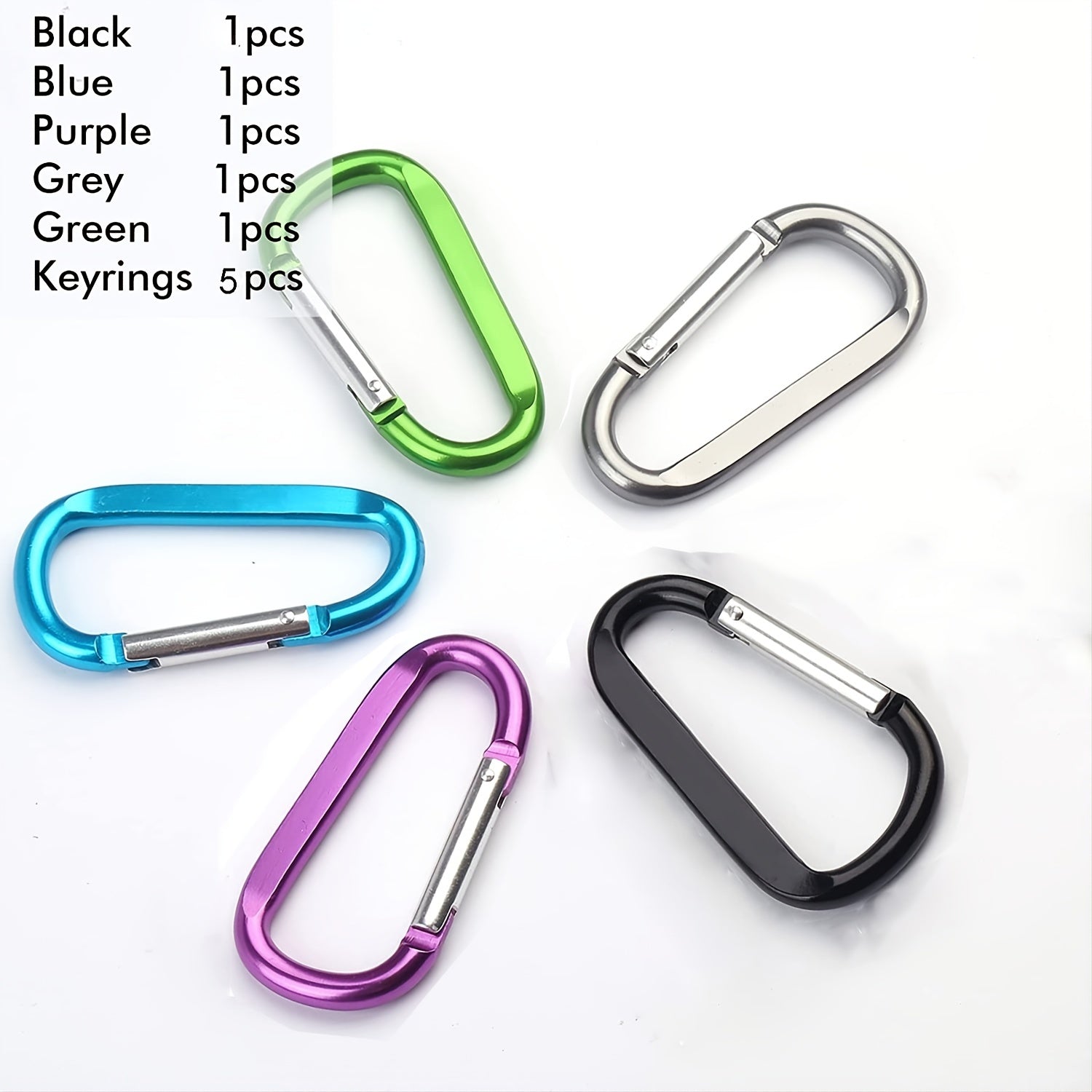 5pcs Large Key Carabiner Clips Heavy Duty Aluminum D Ring Keychain Snap Hooks