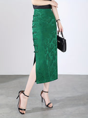 Vintage Split Skirt with Side Buckle for Women