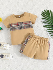 2pcs Baby Boys Plaid T shirt & Shorts Set