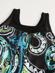 Paisley Print Mesh Tank Top & Shorts Swimsuit Set