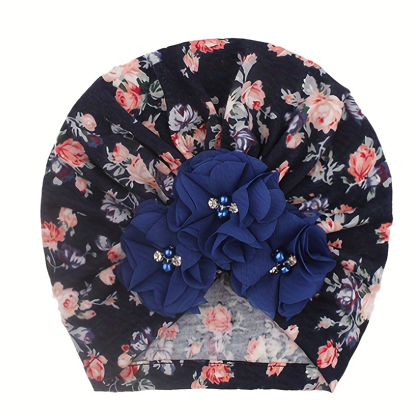 Baby's Flower Print Four Beads Turban