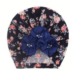Baby's Flower Print Four Beads Turban