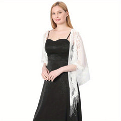 Embroidered Lace Tassel Triangle Scarf Mantilla Head Covering