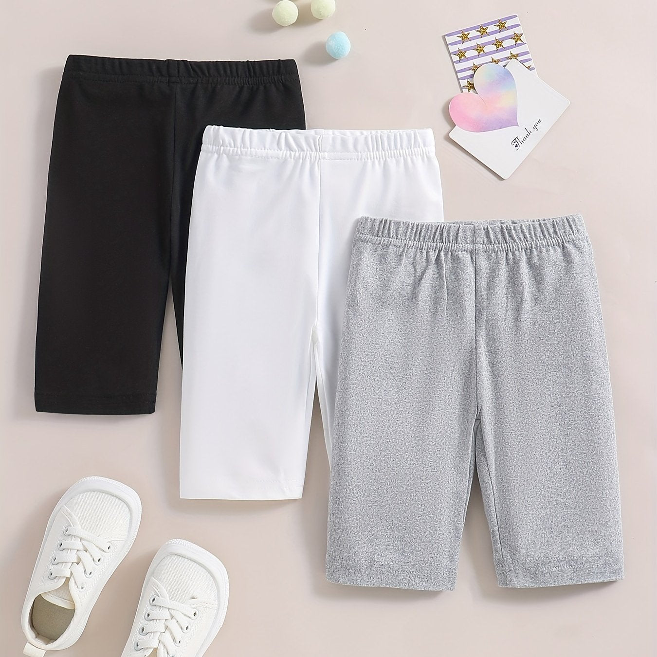 3pcs Toddler Girls Elastic Waist Biker Shorts Set