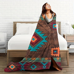 Flannel Warm Blanket Retro Style Sofa Blanket for Camping Travel