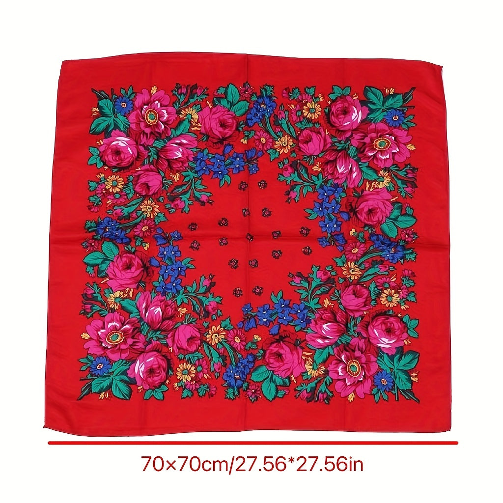 Boho Flower Print Bandana Square Scarf Vintage Hijab Turban Neckerchief