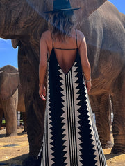 Plus Size Geometric Print Backless Cami Dress