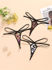 Leopard Lace Trim Thongs Sexy Hollow Out Ribbon Panties