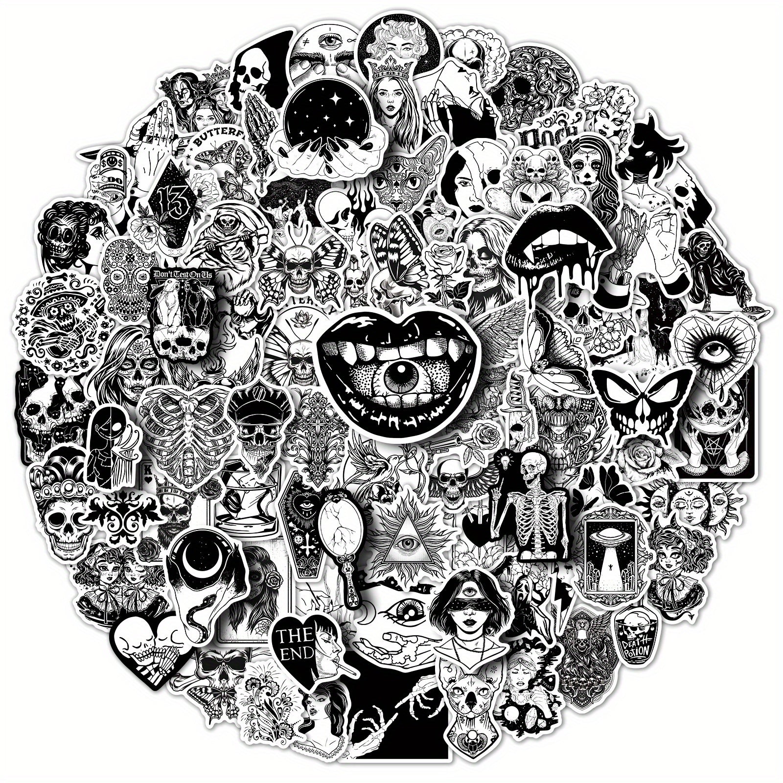 100pcs Gothic Stickers Skull Waterproof Vinyl Stickers For Laptop Phone Car