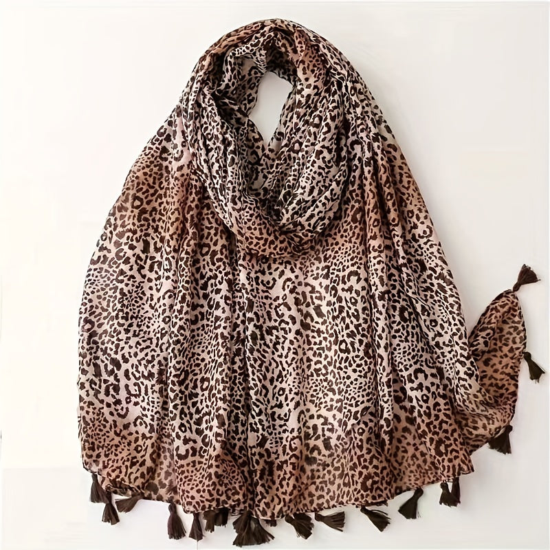 Leopard Print Tassel Scarf Gradient Houndstooth Pattern Shawl