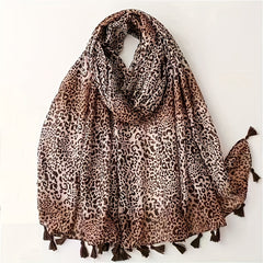 Leopard Print Tassel Scarf Gradient Houndstooth Pattern Shawl