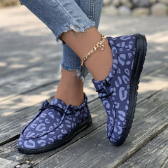 Leopard Pattern Canvas Loafers Slip On Platform Sneakers