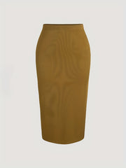 Ribbed High Rise Slim Fit Midi Skirt