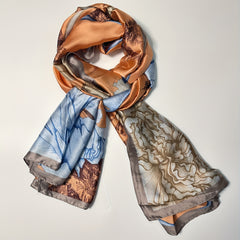 Flower Castle Print Scarf Satin Shawl Head Wrap Travel Beach Towel