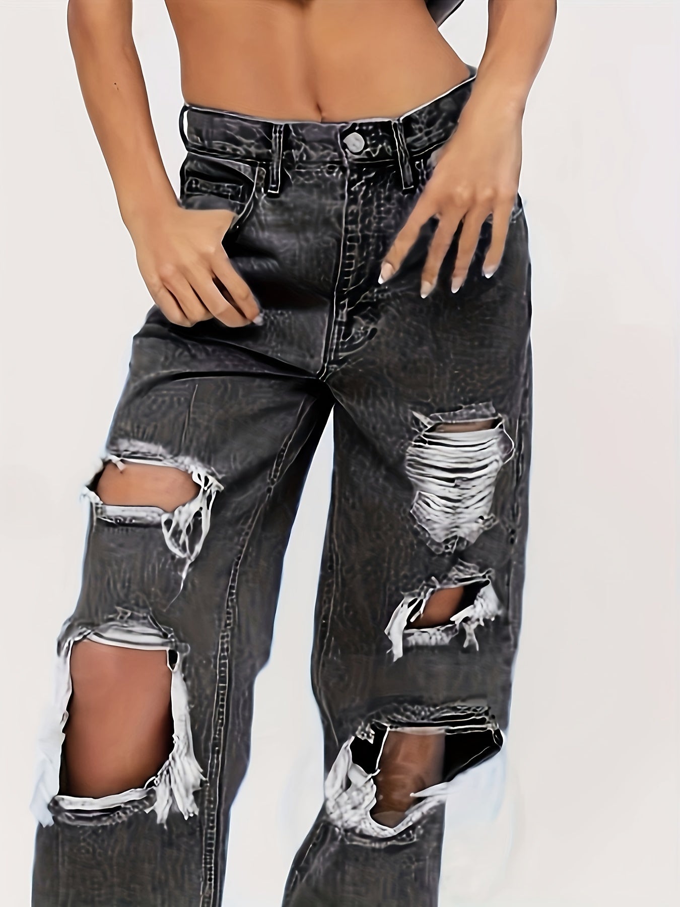 Distressed Wide Leg Jeans Women's Denim Jeans