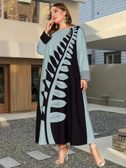 Colorblock Leaf Print Maxi Dress