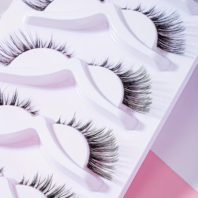 7 Pairs 12mm Full False Lashes Wispy Clear Band Natural Cross False Eyelashes