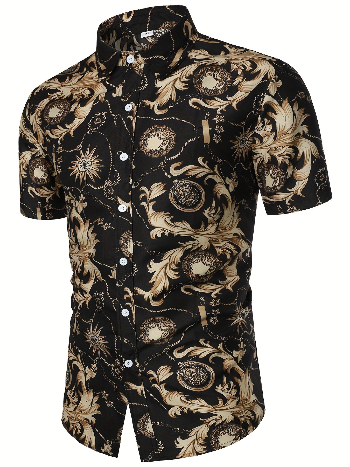 Baroque Style Print Men's Top Casual Short Sleeve Tee For Summer