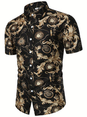 Baroque Style Print Men's Top Casual Short Sleeve Tee For Summer