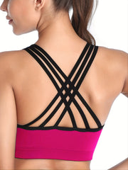 3 Pack Plus Size Sports Bra Solid Contrast Trim Criss Cross Back