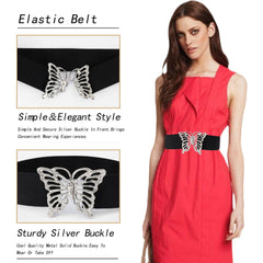 Vintage Butterfly Buckle Elastic Belt Metal Clasp Cinch Buckle Dress Belt
