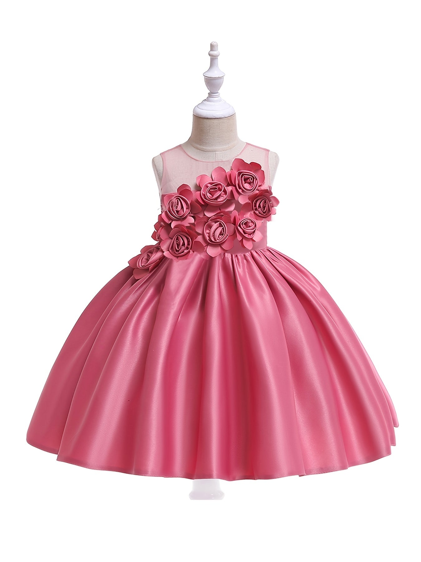 Girls Mesh Princess Dress with Flower Decoration