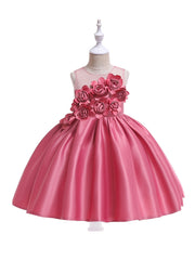 Girls Mesh Princess Dress with Flower Decoration