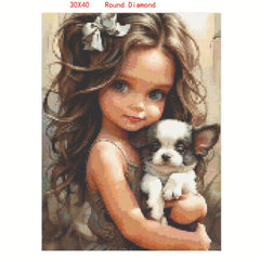 Girl and Dog Diamond Painting - Home Decor Mosaic Embroidery Kit