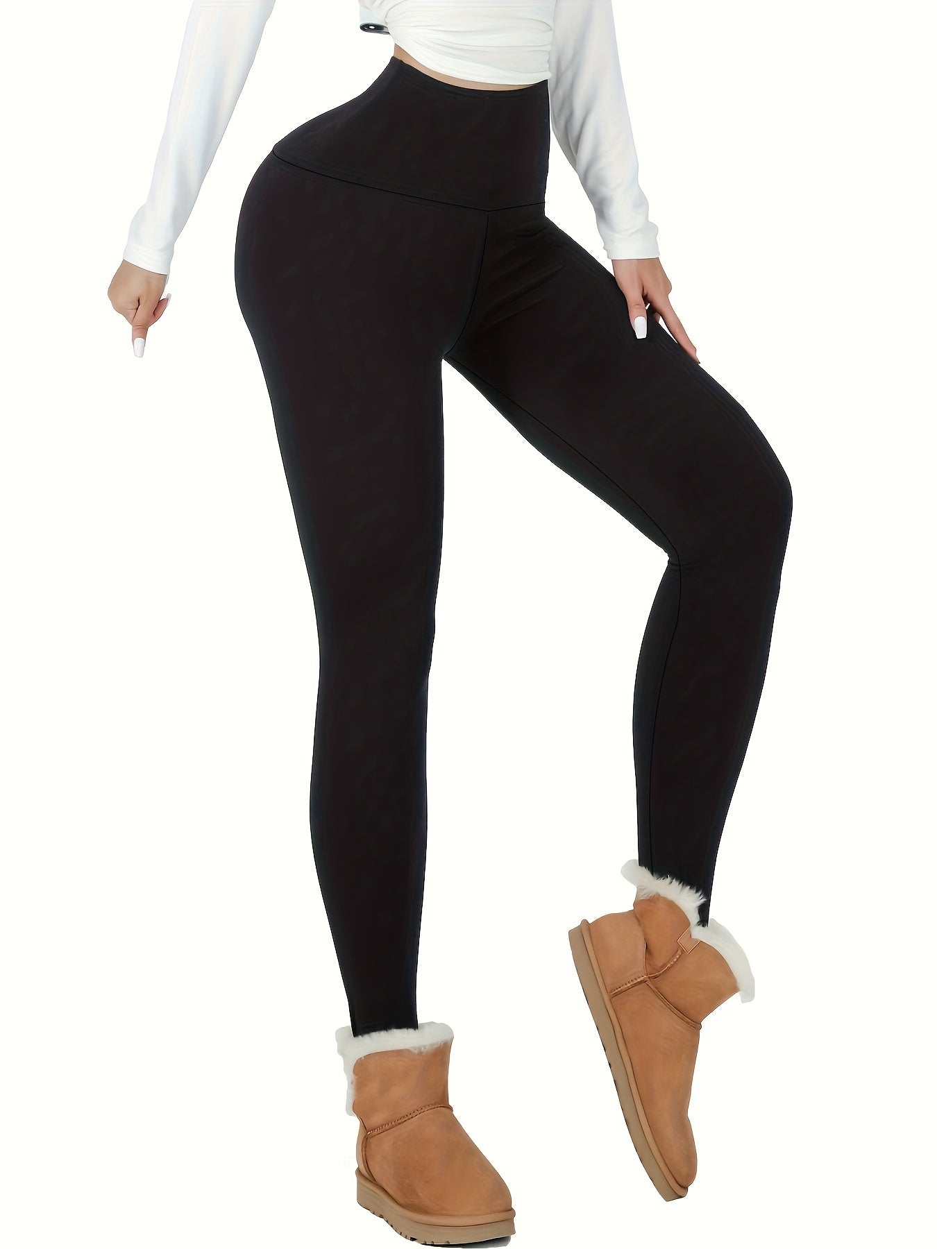 5pcs Women's Thermal Fleece Lined High Waisted Leggings