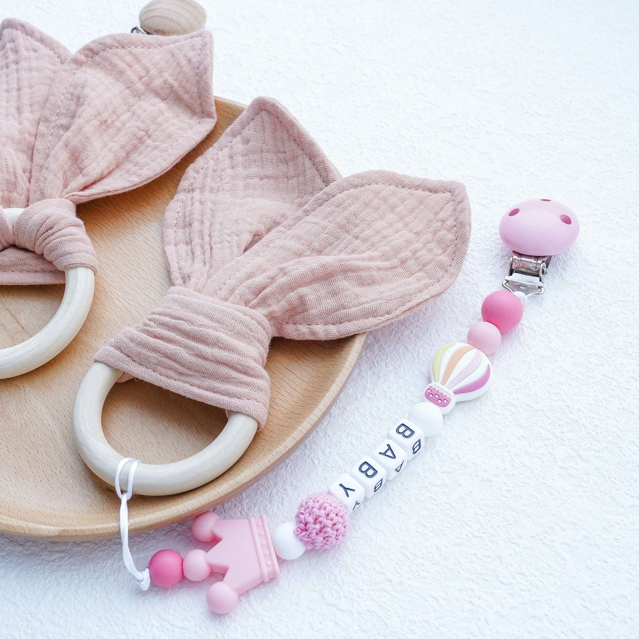 2pcs Baby Chewable Maple Wooden Teething Toy With Pacifier Accessories