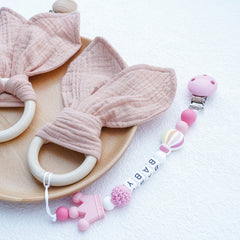 2pcs Baby Chewable Maple Wooden Teething Toy With Pacifier Accessories