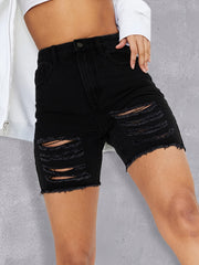 Distressed Ripped Thigh Denim Shorts