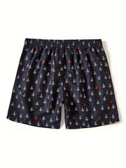 Boat Anchor Print Men's Swim Trunks Drawstring Board Shorts