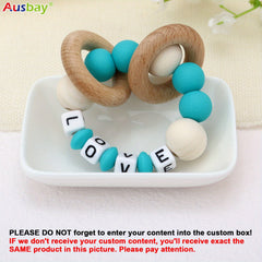 Personalized Wooden Teether Rattle with Silicone Beads