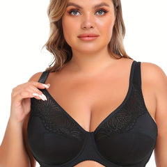 Floral Jacquard Push-Up Underwire Bra Plus Size