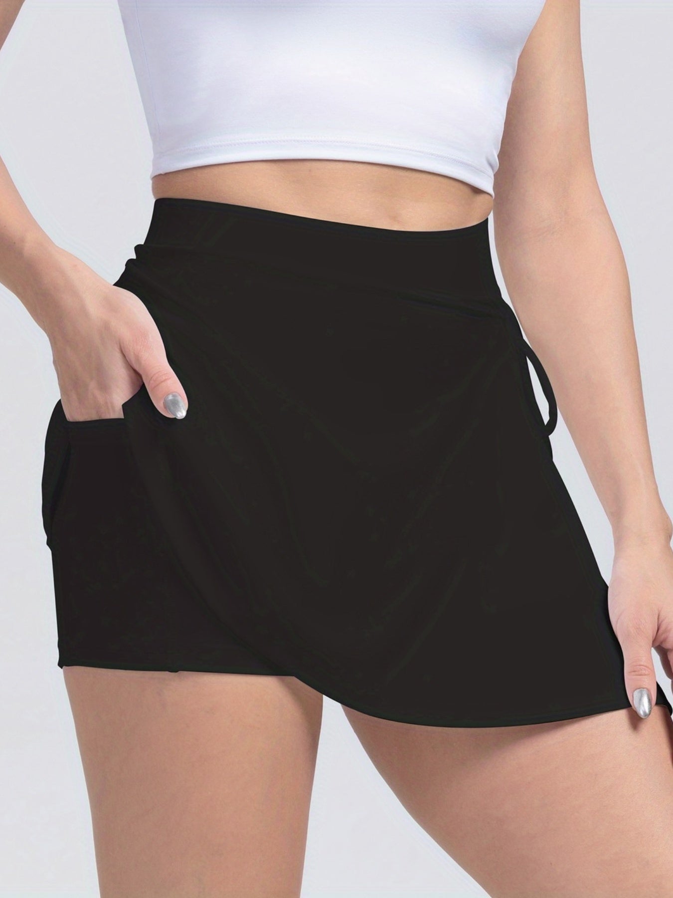 Women's Solid Double Layer Tennis Skirt for Running & Yoga