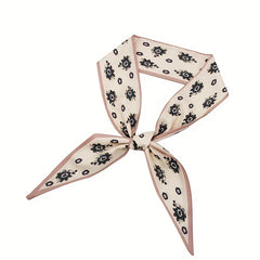 2pcs Beige & Green Skinny Scarf Long Ribbon Neckerchief Twilly Scarf