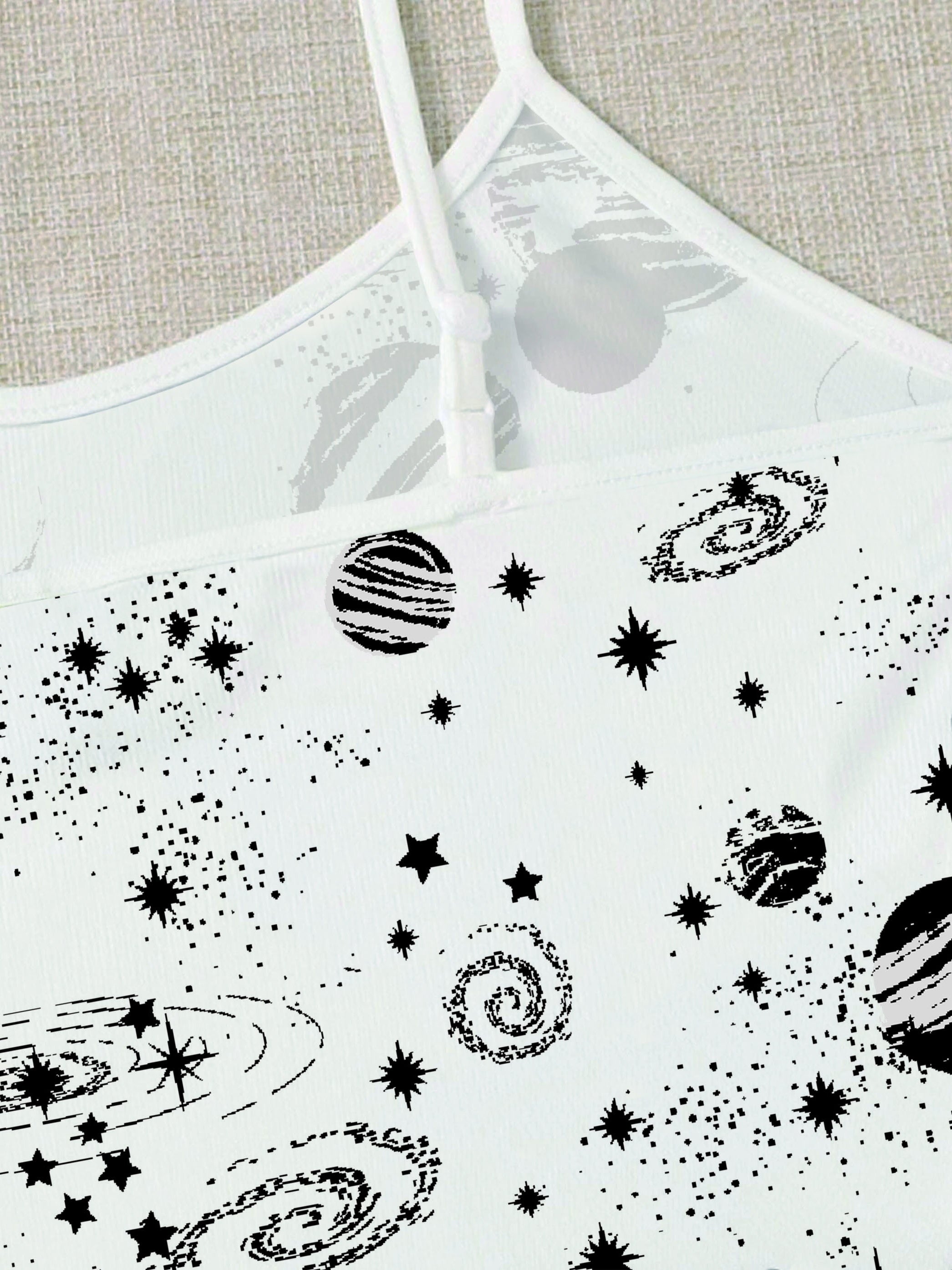 Y2K Backless Cami Top Planet Print Crop Spaghetti Top