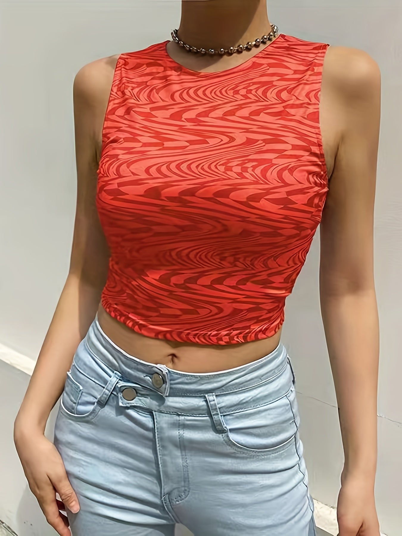 Sporty Crop Top Sleeveless Crew Neck Summer Tank