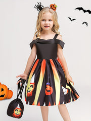 Girl's Halloween Costume Dress & Bag Set Cartoon Pattern A Line Dress