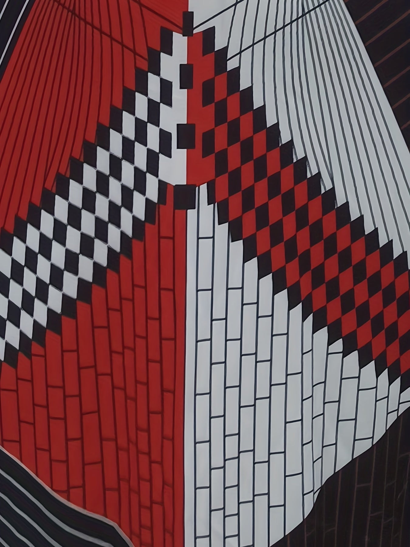 Colorblock Argyle & Stripe Print Bell Sleeve Bodycon Midi Dress