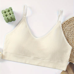 Women's Solid Jacquard V Neck Seamless High Stretch Bra