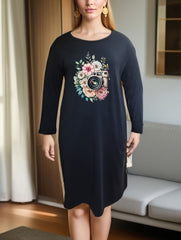 Floral Camera Graphic Long Sleeve Tee Dress