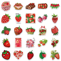 50pcs Strawberry Waterproof Stickers for Water Bottle Laptop