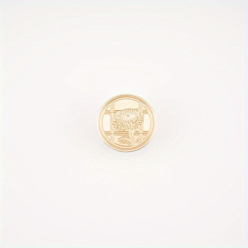 Brass Seal with Chrysanthemum Carving for Gift & Wine Packaging