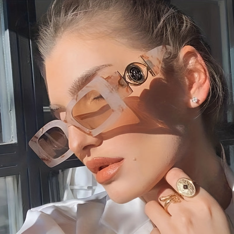 Y2K Rectangle Sunglasses Engraved Temple UV400