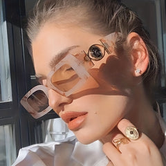 Y2K Rectangle Sunglasses Engraved Temple UV400